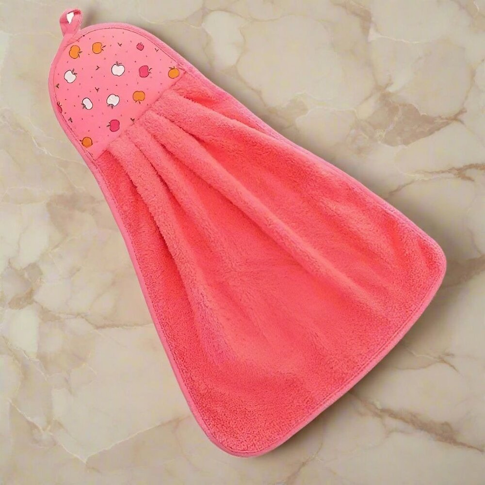 Sally Ann Apple Topper Coral Pink Hanging Loop Fingertip Towel Gift Packaged